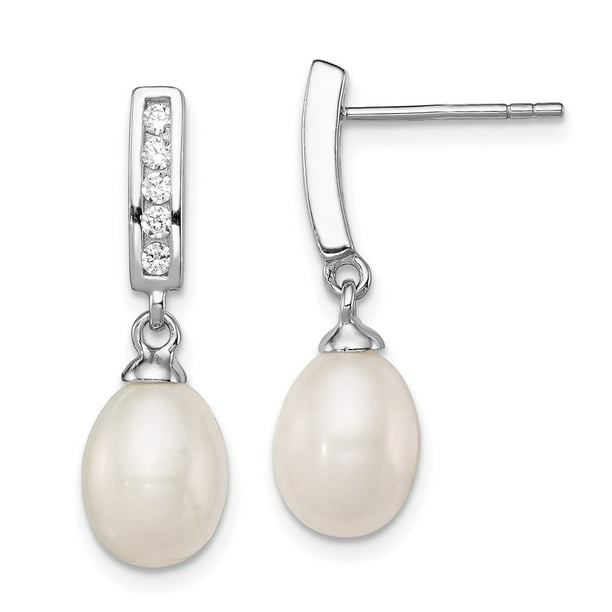 Charming 100% Natural Round 9 mm Creamy White Pearl 925 Sterling Silver Earrings 